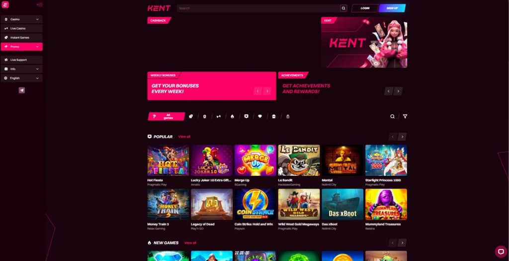 Главный экран Kent Casino Главный экран Kent Casino