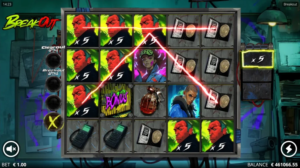 Breakout slotu oyun görüntüsü — base game win