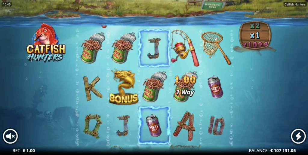 Catfish Hunters slot — base-game win. Catfish Hunters slot base-game win gameplay screenshot