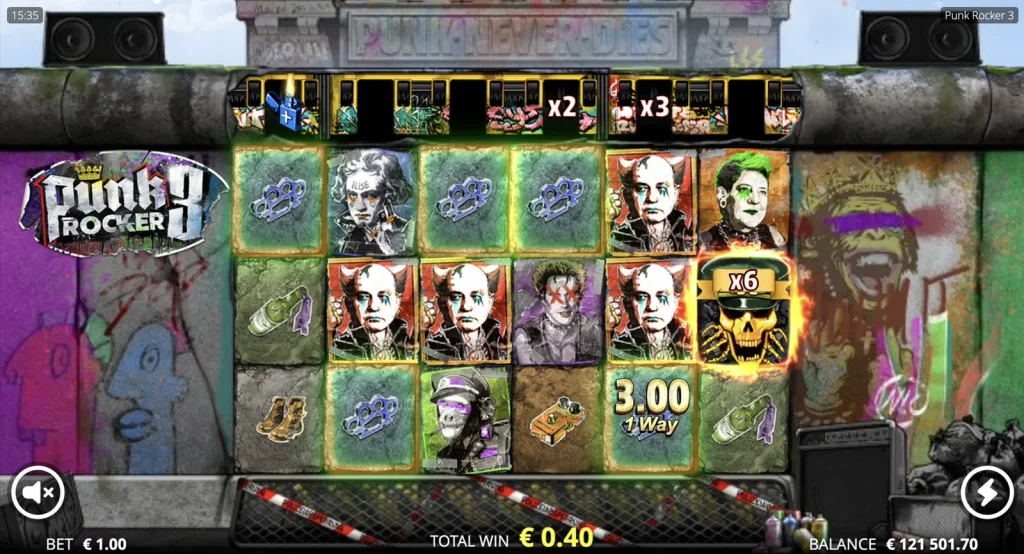 Punk Rocker 3 slot — base-game win. Punk Rocker 3 slot base-game win gameplay screenshot