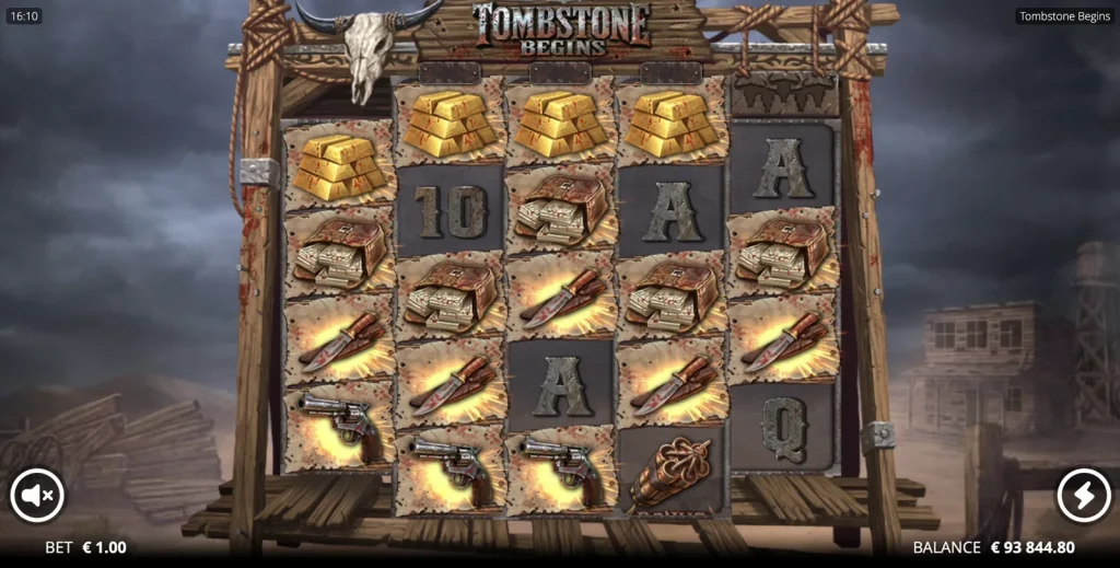 Tombstone Begins slot — base-game win. Tombstone Begins slot base-game win gameplay screenshot
